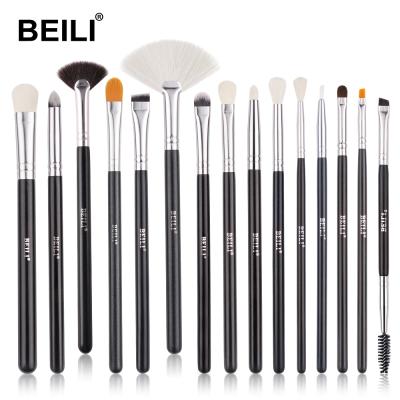 China Hot Selling Custom Made Eyebrow Brush Black BEILI Eyeshadow Makeup Brushes Synthetic Private Label Hair 15pcs Skin-friendly Brush for sale