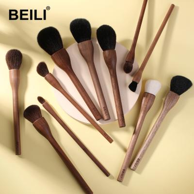 China BEILI 11pcs Long Lasting Luxury Walnut Goat Hair Professional Makeup Sweeps Brush Custom Logo Eyeshadow Kit Makeup Comet Brush for sale