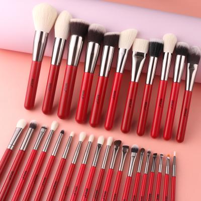 China BEILI 30 Piece Private Label Makeup Pinceis Brushes Durable Red Synthetic Goat Pony Hair Soft Makeup Brushes Customized for sale