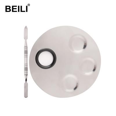 China BEILI Good Quality Skin-friendly Makeup Palette Kit Round Stainless Steel Nail Art Blending Palette Cosmetics Tools for sale