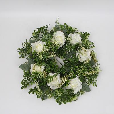 China Hot Sale 42cm Artificial Flower Fashional Home Decoration Artificial Flower Plastic Wreath White Rose With Green Leaf for sale