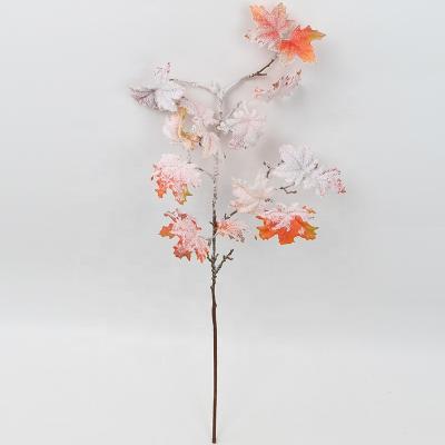 China New Design Artificial Flower Fashional Home Decoration Single Stem Autumn Maple Leaf With Spray Snow Artificial Flower for sale