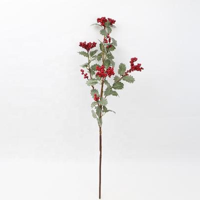 China Fashional New Arrival Artificial Red Single Stem Home Decoration Christmas Berry Leaves With Red Berry for sale