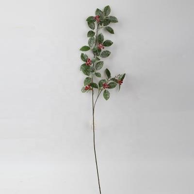 China New Design Fashional Artificial Flower Home Winter Decoration Single Stem Green Leaves Berry With Glitter Artificial Flower for sale