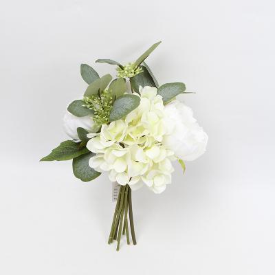 China Hot Sale 35cm HANDMADE Peony Hydrangea Eucalyptus Flower Wedding Bouquet for sale