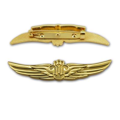 China Custom White Gold Metal Emblem Pin Lapel Sword China Wing Wings Pilot Pin Badge for sale