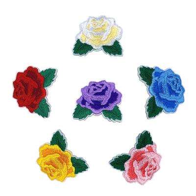 China Cheap Handmade Custom Design Flower Patches Rose Embroidery Patch Iron On Apparel for sale