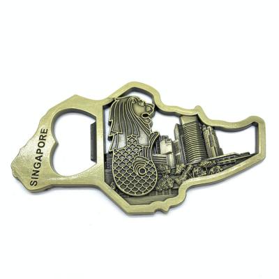 China Gifts Low Price Singapore Architecture Metal Openers Custom Logo Engraving Zinc Alloy 3d Bottle Opener for sale