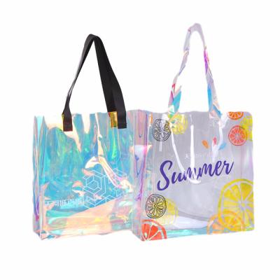 China Hot Selling Reclycled Laser PVC Waterproof Custom Logo Iridescent Hologram Bag Iridescent PVC Tote Bag for sale