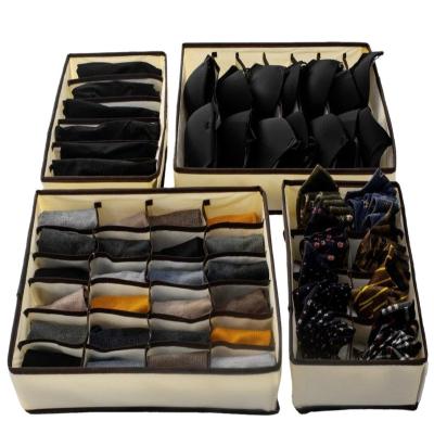 China Viable Ladies 4pc Set Sock Organizer Women Bra Box For Closet Drawer Organizers Foldable Underwear Storage Box for sale