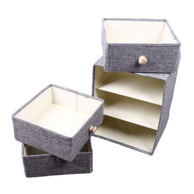 China Viable Solid Color 3 Layers Organizer Canvas Storage Box Underwear Cardboard Drawers for sale