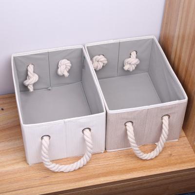 China Viable Solid Color Cotton Rope Handle Drawers Cardboard Underwear Organizer Canvas Material Storage Box for sale