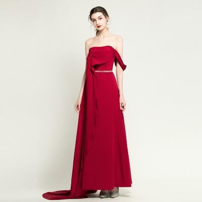 China 2022 Anti-Wrinkle Wine Red Celebrity Dresses Strapless Satin Beaded Sash Zipper Long Sweetheart Line Back Formal Evening Dresses New for sale