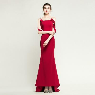 China Wine Red Bridesmaid Dress Anti-Static Atmospheric Mermaid Spaghetti Tie Long Simple Wedding Party Prom Dresses For Women Guests 2021 New for sale