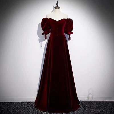 China Anti-Static Sexy Burgundy Bridesmaid Dresses Long Off The Shoulder Velvet Maid Of Honor Gowns Formal Wedding Guest Dresses For Women for sale