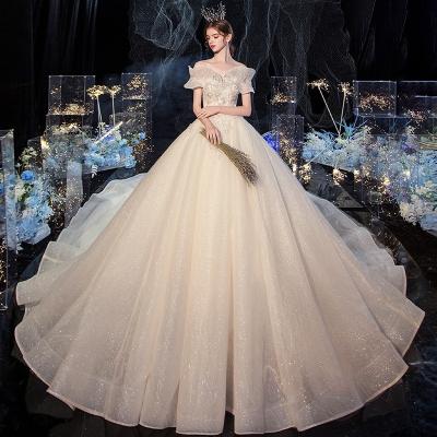 China Anti-Static Elegant Wedding Dresses Off The Shoulder Short Sheaths Shiny Lace Applique Bateau Neck Luxury Tow Wedding Dresses 2022 New for sale