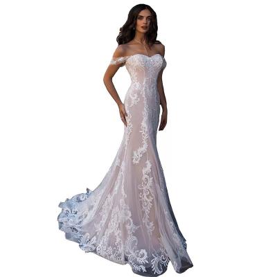 China 2022 Anti-Static Mermaid Wedding Dress Bateau Neck Off The Shoulder Elegant Ivory Banquet Gowns Sexy Off The Shoulder Lace Wedding Dress Robe De Mariage for sale