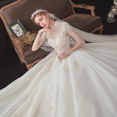 China French Vintage Anti-Static Lace Wedding Dresses High Neck Cape Shawl Sleeve Beading Applique Lace Backless Formal Luxury Bride Dresses New for sale