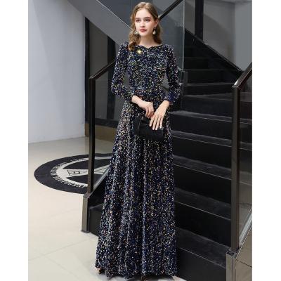 China Anti-wrinkle Elegant Prom Dresses A Line Floor-Length Long Sleeves Special Design Sequin Gorgeous Evening Gowns O neck For Formal Party New for sale