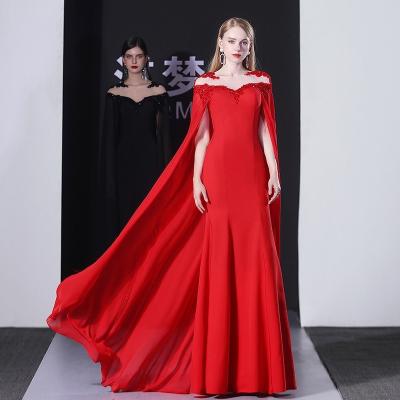 China Elegant Anti-wrinkle Mermaid Prom Dresses New Style O-neck Sequins Long Black And Red Shawl Sleeveless Celebrity Evening Formal Dresses for sale