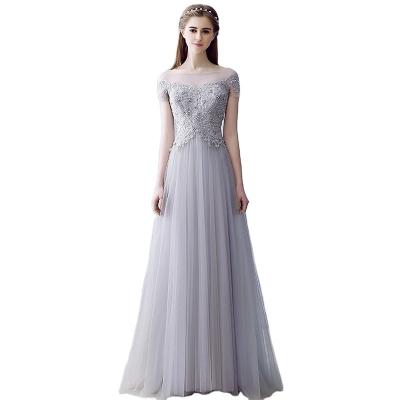 China 2022 New Gray Evening Dresses O-Neck Breathable Off The Shoulder Long Elegant Appliques Beading Prom Dresses Formal Wedding Guest Line for sale