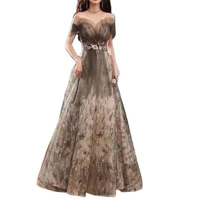 China Gray Evening Dresses Breathable Luxury Strapless Lace Appliques Beaded Backless Elegant Party Prom Homecoming Evening Dresses Off The Shoulder for sale