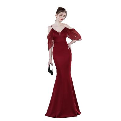 China Breathable Blue Burgundy V Neck Evening Dress Spaghetti Strap Floor Length Stain Beads Backless Vintage Elegant Prom Dresses Formal Mermaid for sale