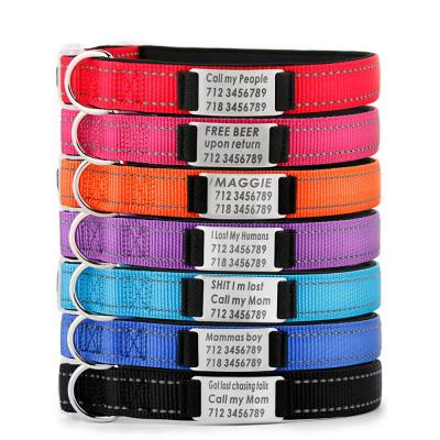 China Custom Engraved Padded Reflective Nylon Dog Collar with ID Plate for sale