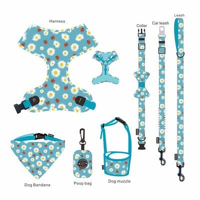 China 2021 New Padded Customize Pattern Dog Muzzle Harness With Matching Dog Collar Leash Vest Set for sale