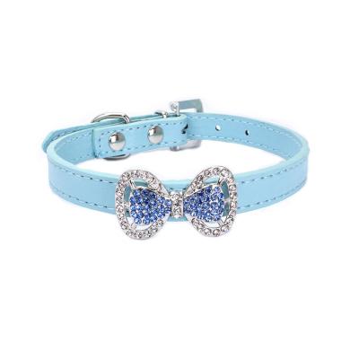 China Personalized Luxury Shiny Pet Collars Love Leather Pet Leashes Diamond Pet Collar Small Diamond Bow Dog Collar for sale