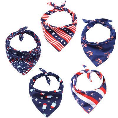 China Factory Padded Customize American Flag Pattern Pet Cat Bandana Dog Collar Leash Set Bow Collar Lead Set for sale