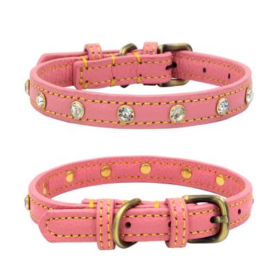 China Personalized Leather Pet Collar With Rhinestones Lychee Grain Leather Dog Collar With Diamonds Factory Price for sale