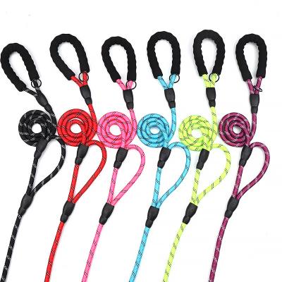 China 2020 Success Pet Leash Stocked Nylon Reflective Rope With Double Handles for sale