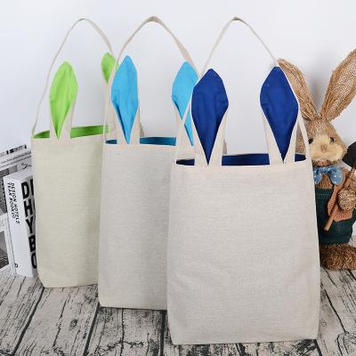 China 2022 Easter Egg Basket Monogram Bunny Ear Easter Egg Toys Tote Handbag Wholesale Cute Foldable Canvas Bag Easter Gift Bag for sale