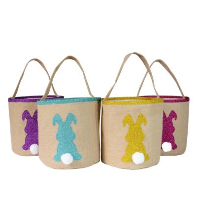 China 2022 Cute Easter Burlap Bunny Ear Candy Gift Bucket Handbag Sublimation Easter Basket for sale