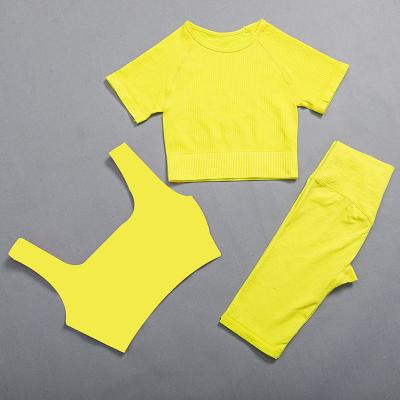 China Breathable Ribbed Gym Set Fitness Women Seamless Workout Clothes Sets Sports Two Piece Yoga Shorts Set Yoga Clothes For Women for sale