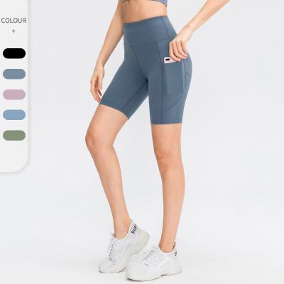 China Wholesale Breathable Air Feel GYM Shorts Pants 77% Breathable 100% Nylons + 23% Spandex Workout Woman Yoga Shorts Sport Gaiters With Pocket for sale