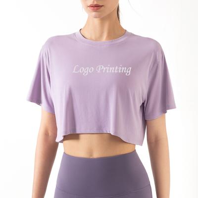 China 30% Spandex Fashion Crop Sports Causal Breathable GYM 70% Modal Women's Short T-Shirt Clothes Logo Printed for sale