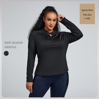 China Breathable 4XL Plus Size 90% Polyester + 10% Spandex Black Quick Test Fabric Sheath Long Woman Sports Shirt Winter for sale