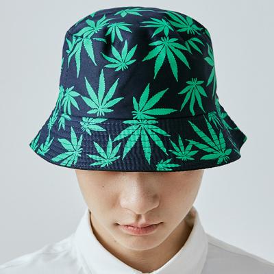 China 2021 Character Fashion Bucket Sun Hat For Men And Women Cotton Maple Leaf Print Summer Fisherman Bucket Hat for sale