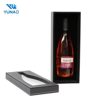 China Recyclable Guangdong Manufacture High Quality Custom Black PU Leather Wine Single Storage Box/Case With Display Window For Wholesale for sale