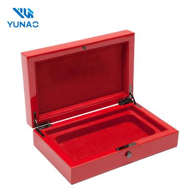 China Handmade Manufacture High Quality Customized LOGO MDF Wooden High Glossy Finish Red Phone Storage Case/Box For Wholesale for sale