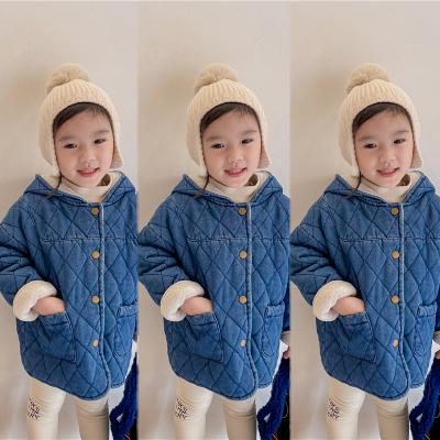 China Breathable Children's Denim Velvet Jacket Kids Cotton-Padded Clothes Girls Winter Outfits for sale