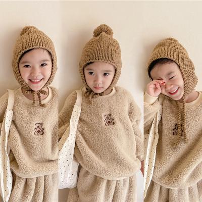 China 2021 Winter Casual Warm Kids Clothes Sets Plush Fur Kids Wear Unisex Baby Clothing Sets for sale