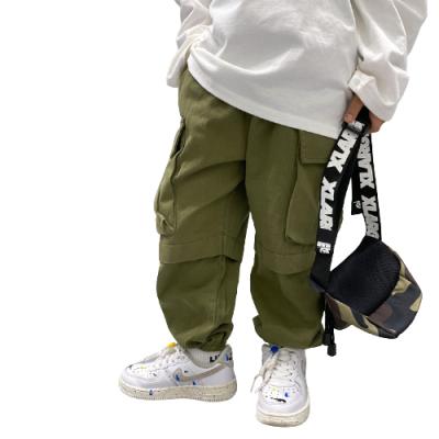 China 2022 New Anti-wrinkle Kids Pocket Cargo Boys Solid Plain Pants Overall for sale