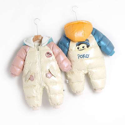 China Hooded Baby Winter Clothes Newborn Down Jacket One Piece Overalls Thickened Children Outwear Baby Romper for sale