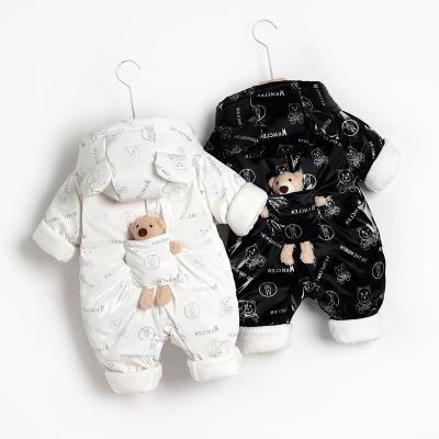 China Baby Fleece Hooded Cute Overalls Thick Warm Soft Winter Clothes Boys Girls Romper for sale