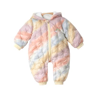 China Rainbow Winter Baby Romper Kids Hooded Coat Casual Colorful Baby One-piece Clothing Down Jacket for sale