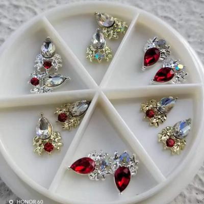 China Various Styles Nail Jewelry Alloy Diamond 6 Color Grid Disc Butterfly Bear Drop Rhinestone Nail Art Pendant for sale