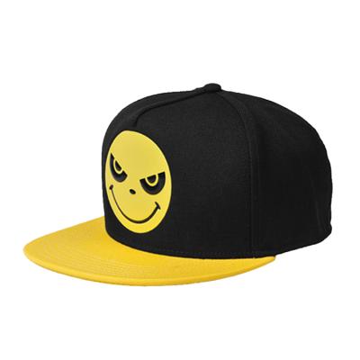 China COMMON Yellow 100% Cotton 5 Panel Big Face Screen Printing Pattern Fitted Hat for sale